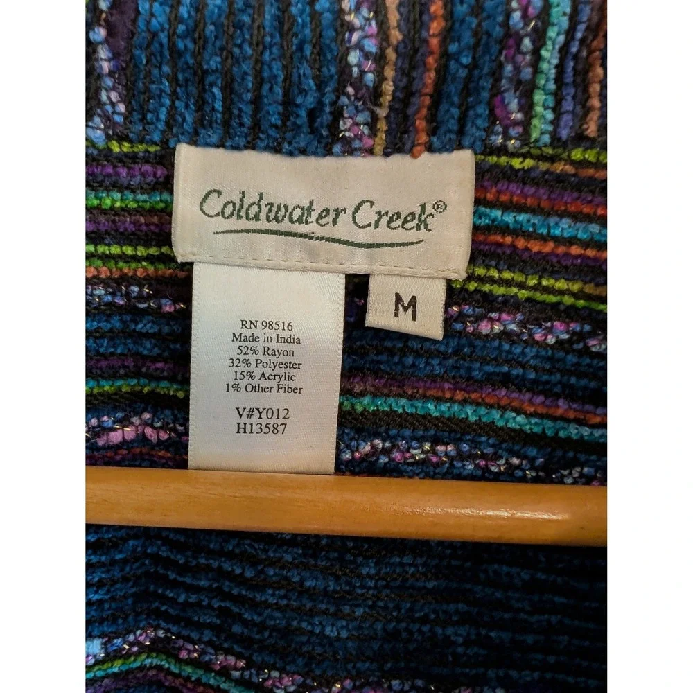 Coldwater Creek Blue Multi Stripe Textured Button Front Jacket Medium Artsy